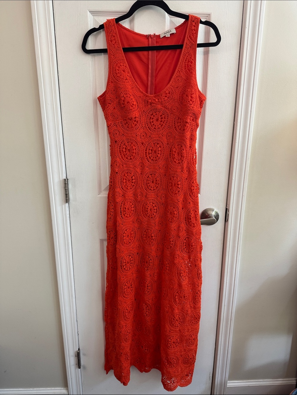 AVARA Crochet Maxi Dress Orange Sleeveless Size Small